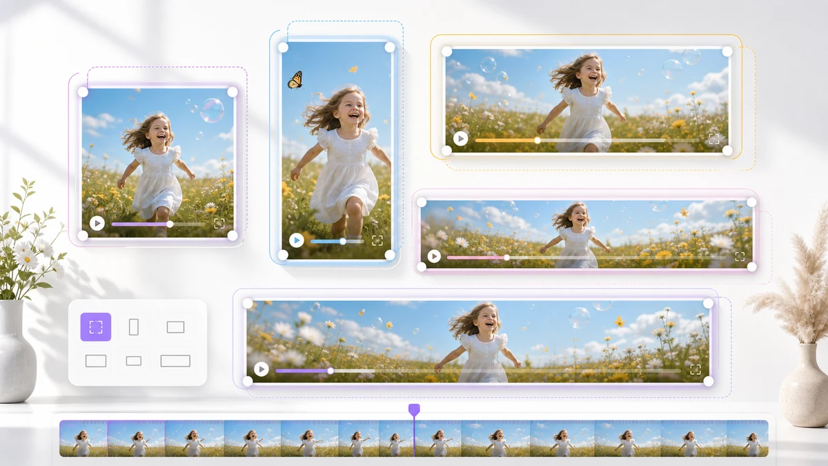 Multiple AI video aspect ratio previews